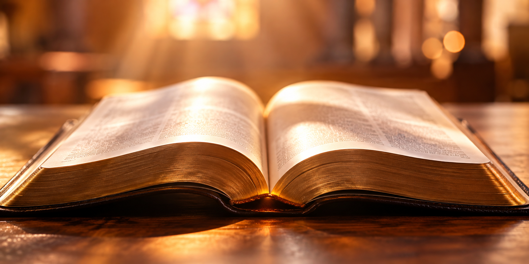 An open Bible in warm light