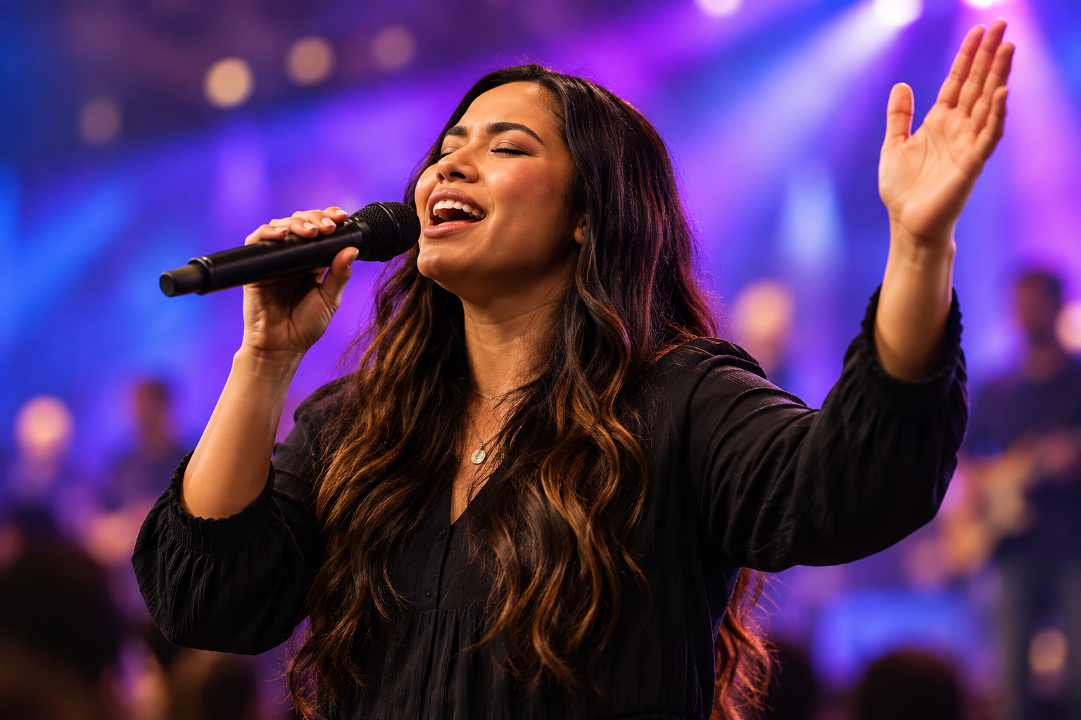 Woman singing in worship