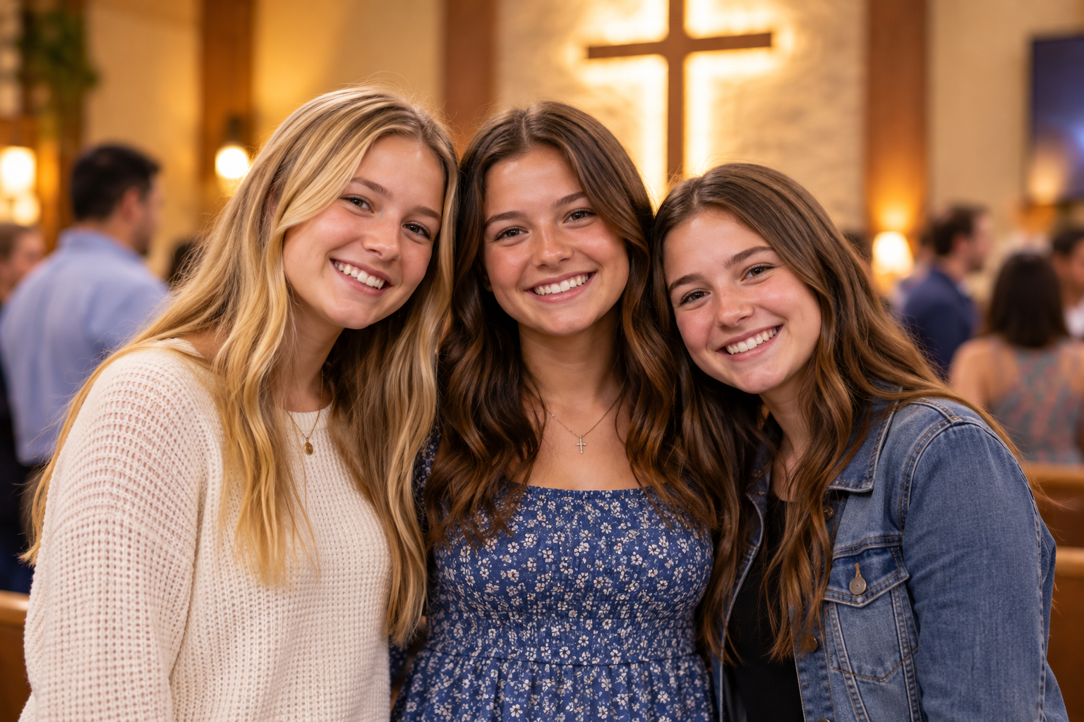 Three friends at church